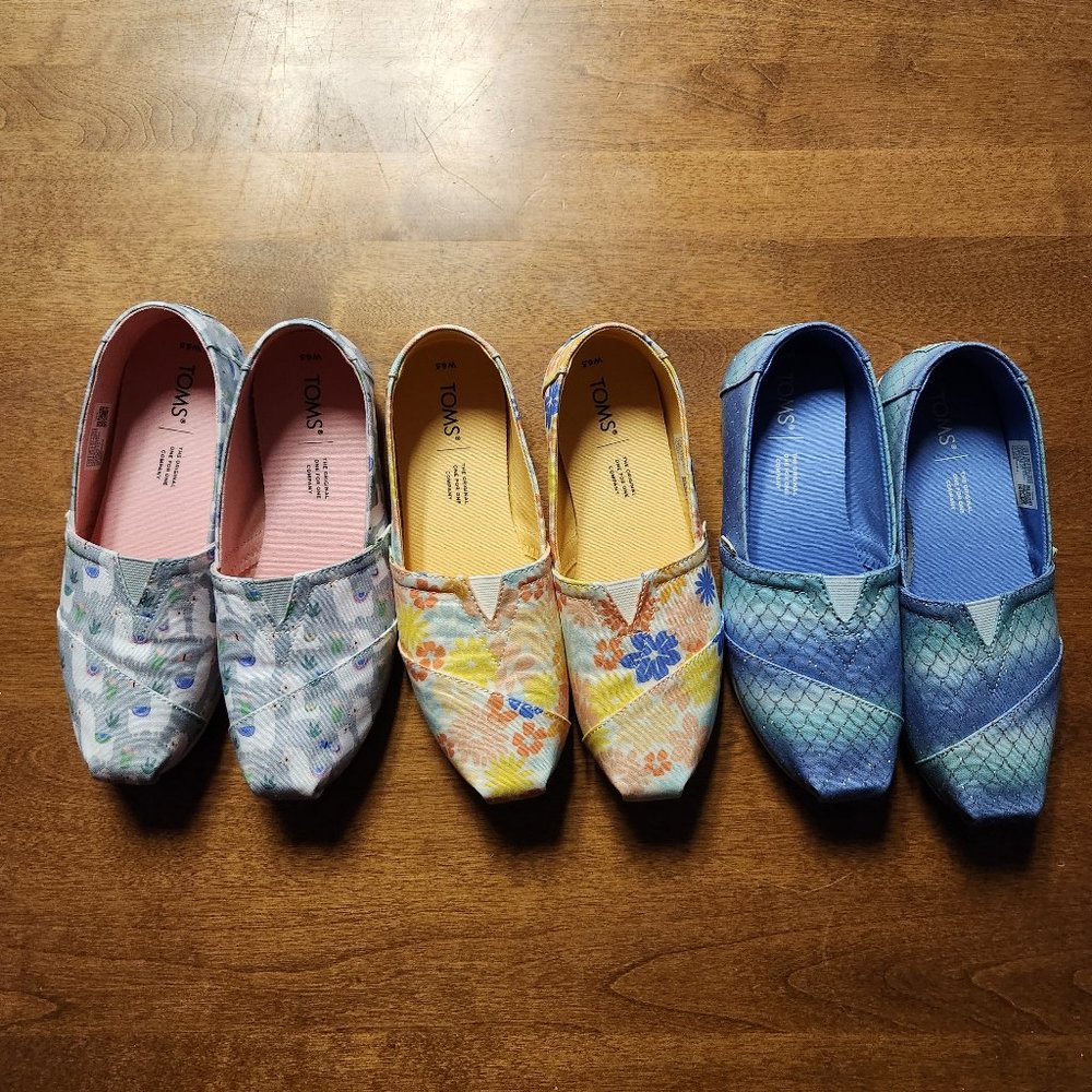 Toms Alpargata 3 pairs Llama, Floral, and Mermaid Size 6 1/2 Women